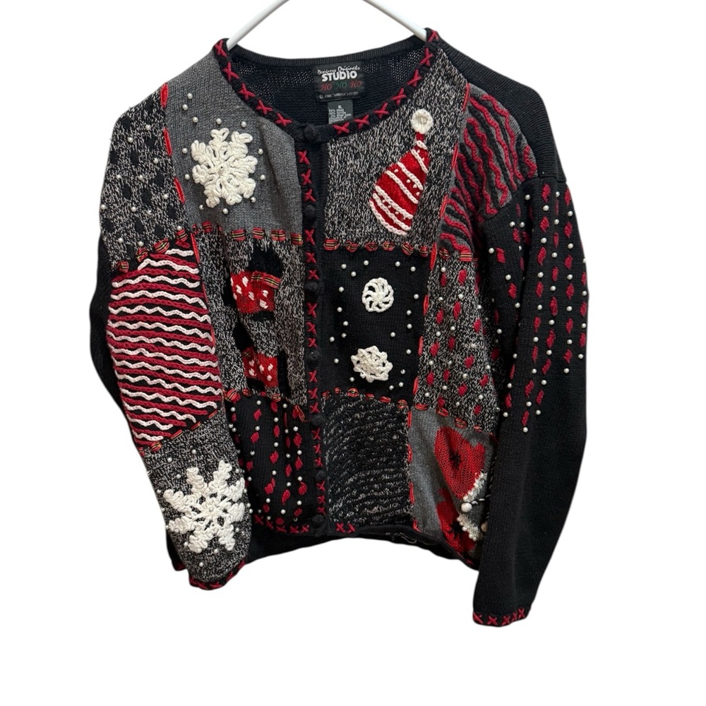 Vintage Designers Originals embroidered black/red ugly Christmas sweater size XL
